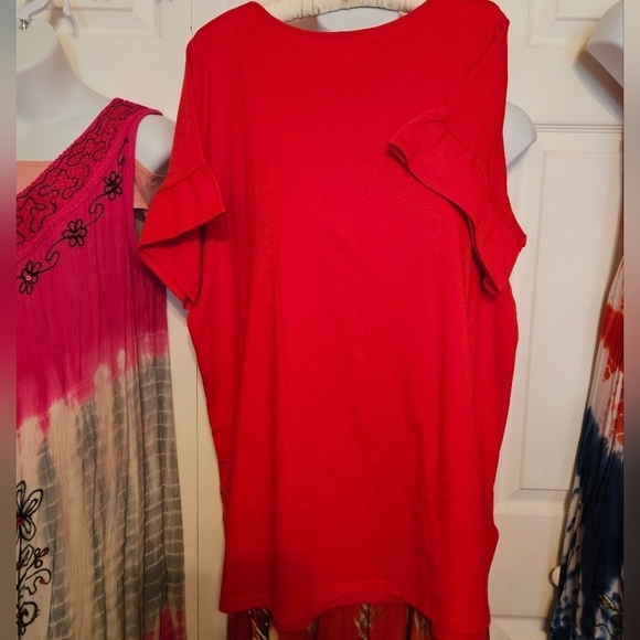#392 Woman Within Red Ruffle Short Sleeve Top- Size: 1X (22W-24W) - Picture 5 of 8